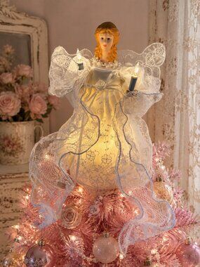 Vintage Lighted Porcelain Angel Tree Topper Centerpiece 10 Lights 10.5” w/ Box